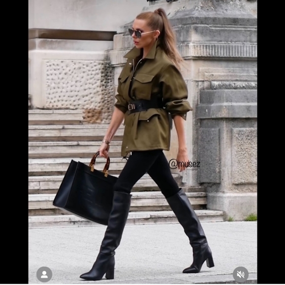 Zara heeled leather knee high boots black NWT - Picture 6 of 15